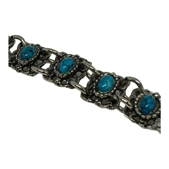 Vintage Chain Bracelet Silvertone Turquoise‎ Blue Stones​​ - Picture 7 of 7